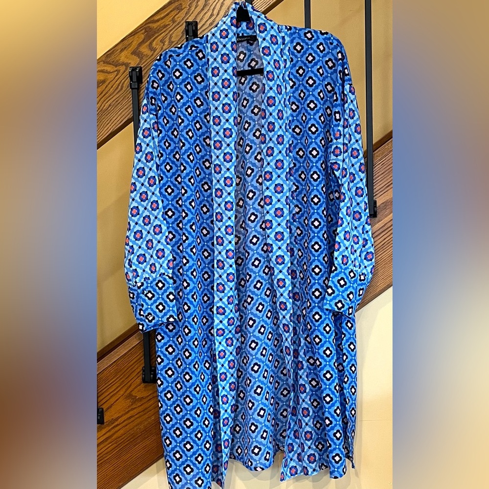 Colleen Lopez Cardigan-Duster-cover-Up blue Geo Multi SZ.Lg  Women’s